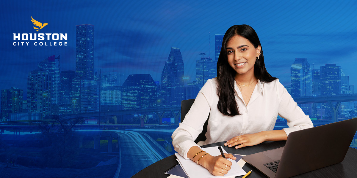 HCC logo online student Houston city background